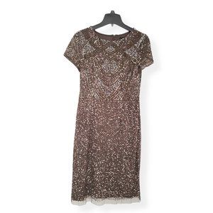 Adrianna Papell Women's Short Sleeve Fully Beaded
